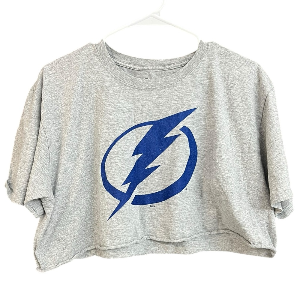 Tampa Bay Lightning Gray Crop Top with Blue‎ Lightning Logo Size XL